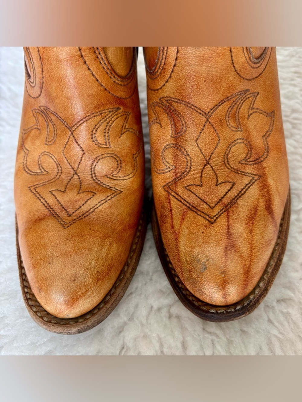 Miss Capezio Vintage Cognac Marble Leather Women’s Western Cowboys boots 5.5 M - Picture 7 of 16